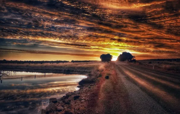 Дорога, закат, природа