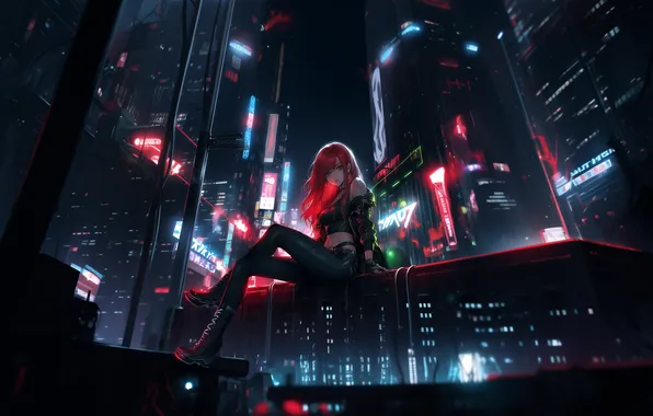 Картинка girl, ai art, city, night