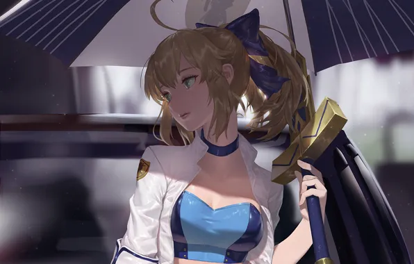 Girl, sexy, cleavage, green eyes, long hair, boobs, anime, beautiful