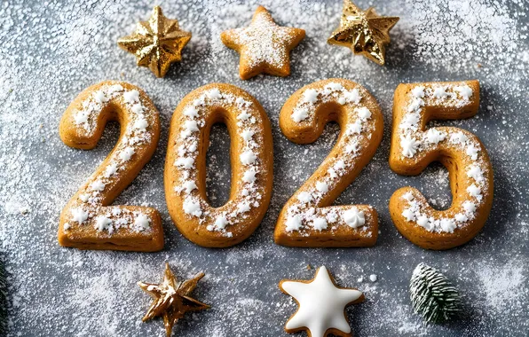 Цифры, Новый год, дата, 2025, ИИ-арт, нейросеть, Новый 2025 год
