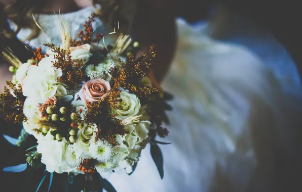 Цветы, розы, букет, свадебный