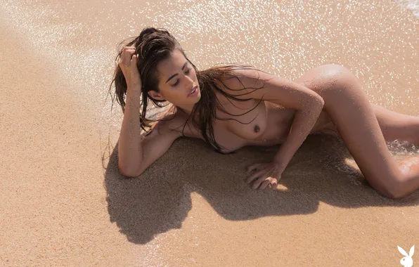 Playboy, sexy, wet, beach, sand, nude, naked, nipple