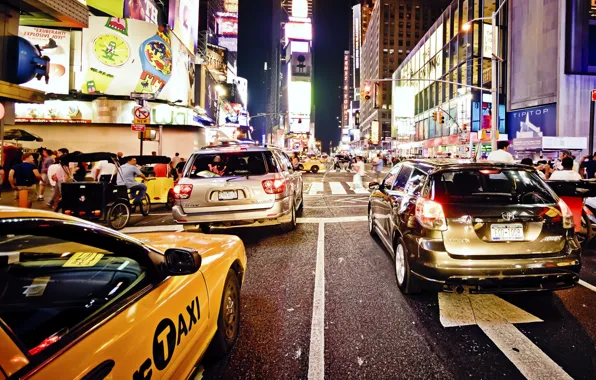 Картинка ночь, нью-йорк, night, new york, usa, nyc, Traffic Jam