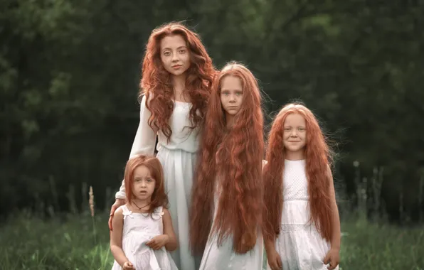 Картинка волосы, девочки, рыжие, сестры