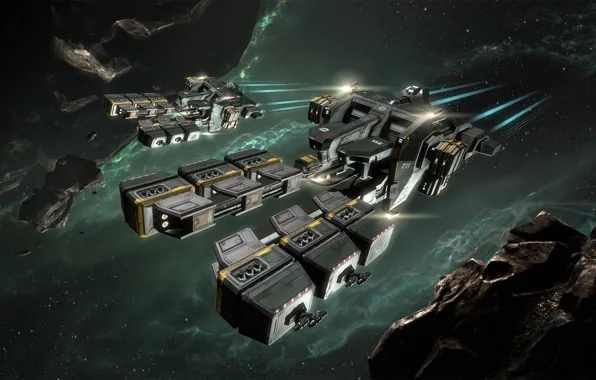 Туманность, астероиды, Космос, space, космический корабль, eve online, space ship, космоопера