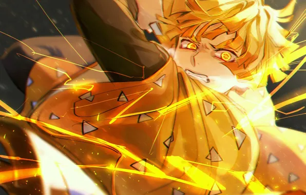 Злость, парень, атакует, Kimetsu no Yaiba, Zenitsu Agatsuma, dal li 0130