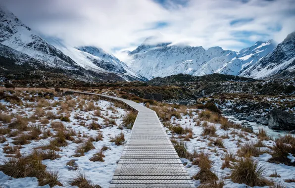 Картинка New Zealand, Mount Cook, Path to Aoraki, Aoraki Mount Cook National Park