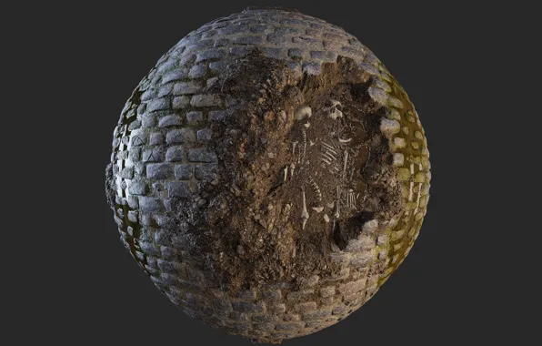 Картинка skull, bricks, sphere