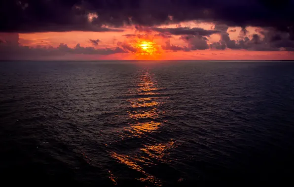 Fireball, sea, ocean, seascape, clouds, morning, sun, sunrise