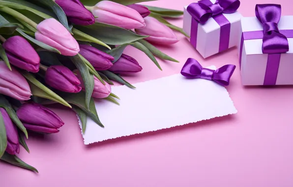 Картинка букет, тюльпаны, love, бант, fresh, flowers, romantic, tulips