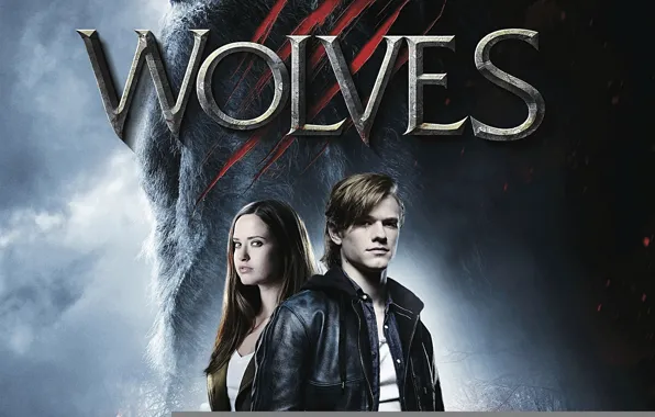 Cinema, fire, flame, girl, forest, Wolves, boy, wolf