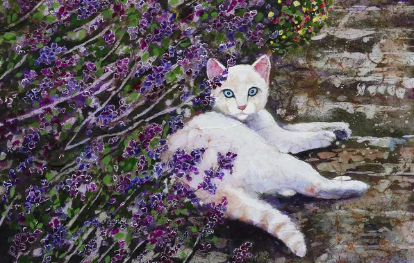 Картинка кошка, природа, картина