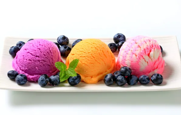 Colorful, plate, fruit, sweet, dessert, berries, delicious, ice cream
