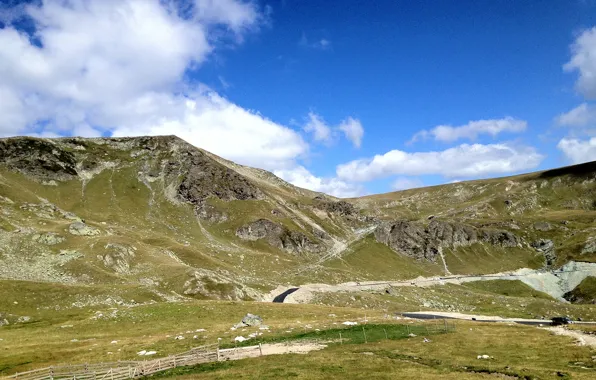 Grass, sky, Mountain