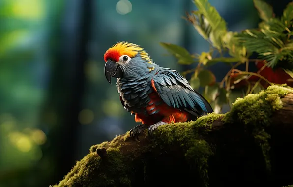 Картинка colorful, animals, parrot, art, leaves, birds, digital art, blurred