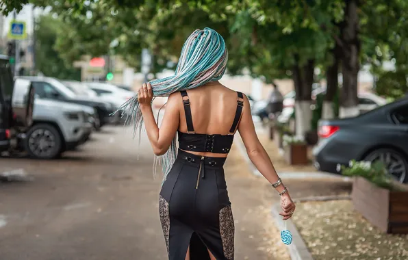 Dress, model, back, blue hair, Георгий Дьяков