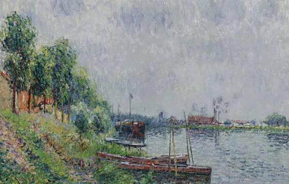 Пейзаж, река, лодка, картина, Гюстав Луазо, Gustave Loiseau, Речной Берег. Уаза