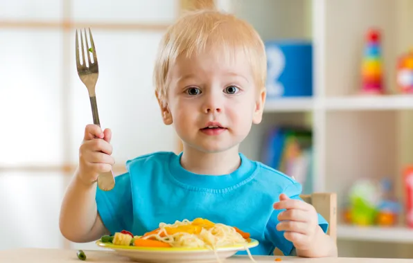 Еда, ребенок, мальчик, кухня, вилка, child, Boys