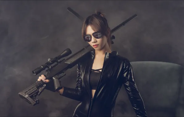Девушка, поза, оружие, Girl, weapon, pose