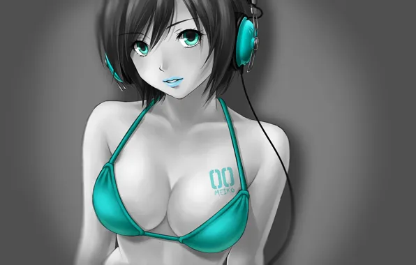 Anime, headphones, aqua, girl, meiko, vocaloid