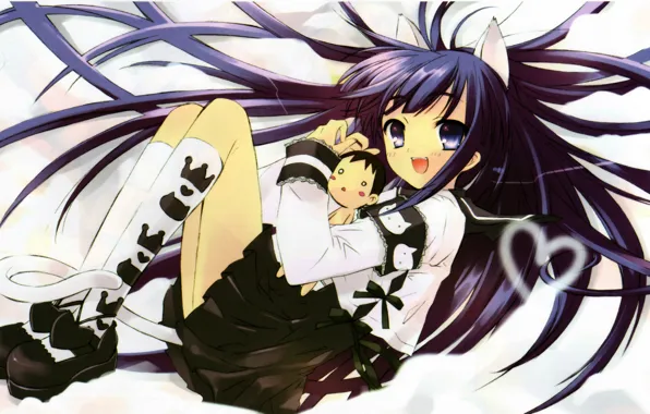 Радость, игрушка, гольфы, ушки, neko, art, noizi ito, tsukuyomi moon phase