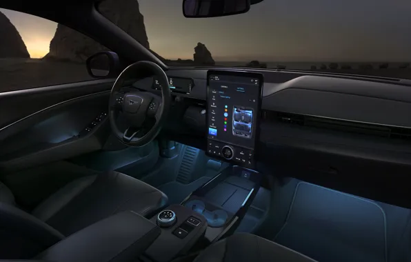 Закат, Mustang, Ford, вечер, салон, кроссовер, 2020, электрокроссовер