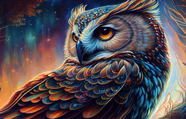 Взгляд, птицы, ветки, природа, сова, птица, портрет, белый фон