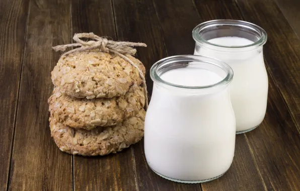 Завтрак, молоко, печенье, wood, milk, cookies, oatmeal, овсяное