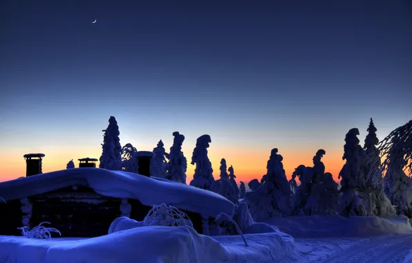 Зима, месяц, вечер, финляндия
