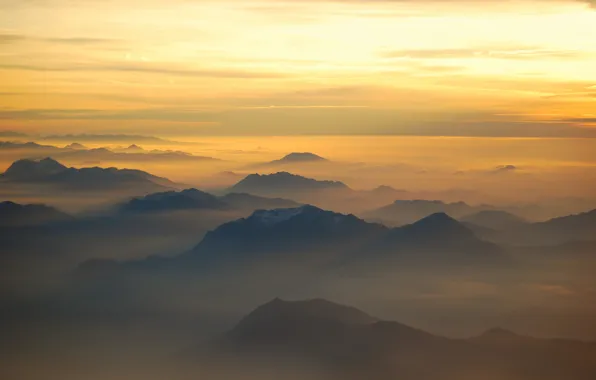 Свет, горы, туман, утро, Альпы, Италия