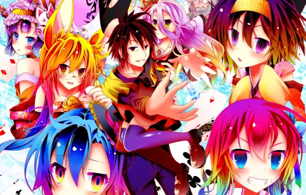 Девочки, аниме, арт, парень, No Game No Life