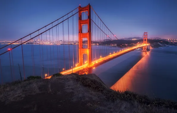 Мост, вечер, США, california, golden gate bridge