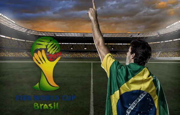 Logo, stadium, football, flag, World Cup, Brasil, FIFA, 2014