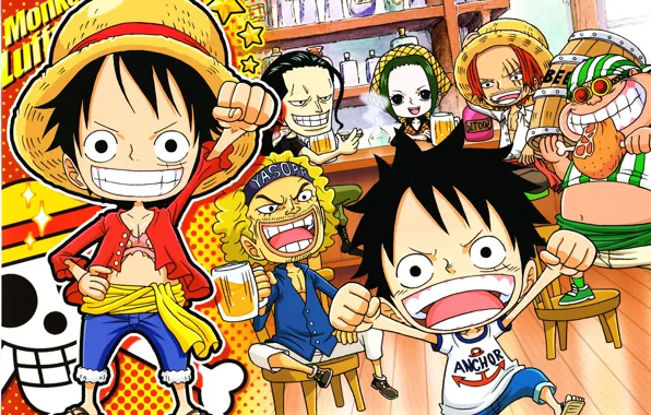 Skull, game, star, One Piece, red hair, pirate, hat, smile