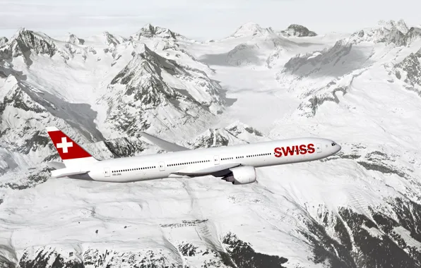Картинка небо, снег, горы, скалы, двигатель, высота, крыло, Boeing