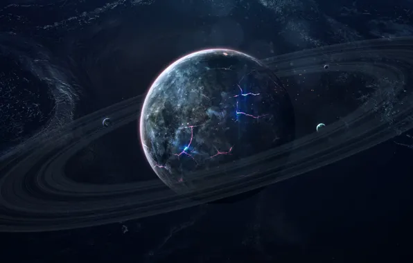 Планета, Космос, Кольцо, Арт, Space, Art, Кольца, Спутник