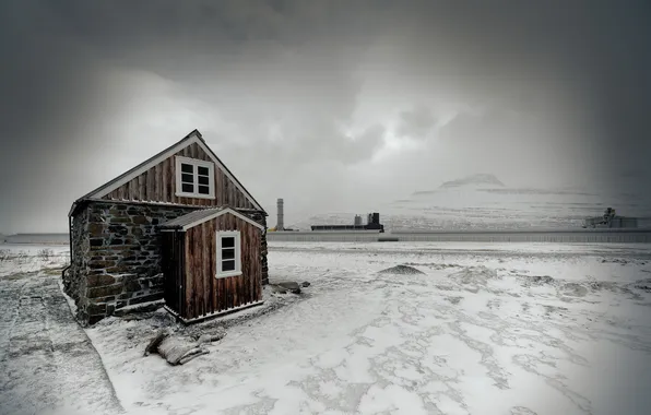 Картинка зима, пейзаж, горы, дом