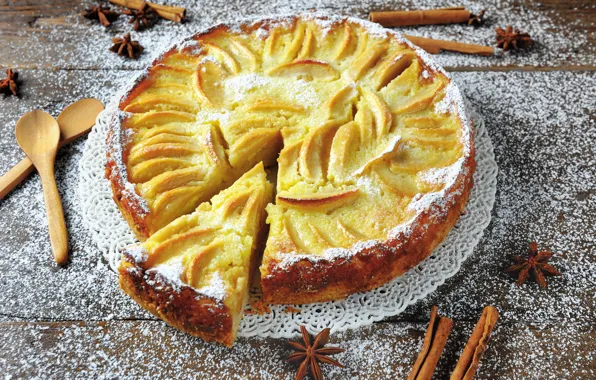 Яблоки, пирог, корица, выпечка, сладкое, вкусно, sweet, мука