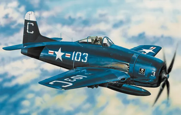 Картинка war, art, airplane, painting, aviation, f8f bearcat