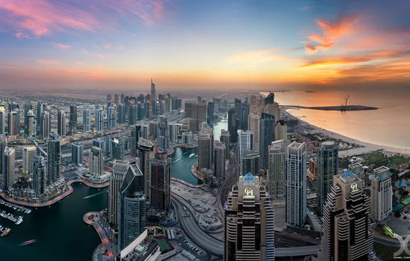 Небо, город, дома, Дубай, ОАЭ, Dubai Marina