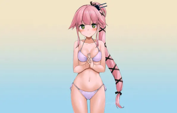 Girl, sexy, cleavage, pink hair, long hair, boobs, anime, beautiful