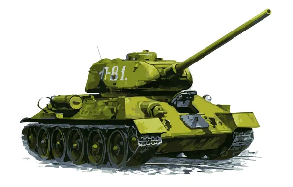 Рисунок, Белый фон, СССР, Арт, Танк, Tank, Средний танк, Т-34-85