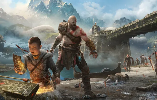 Картинка Kratos, God of War, Кратос, Sony Santa Monica, God of War (PS4), Atreus