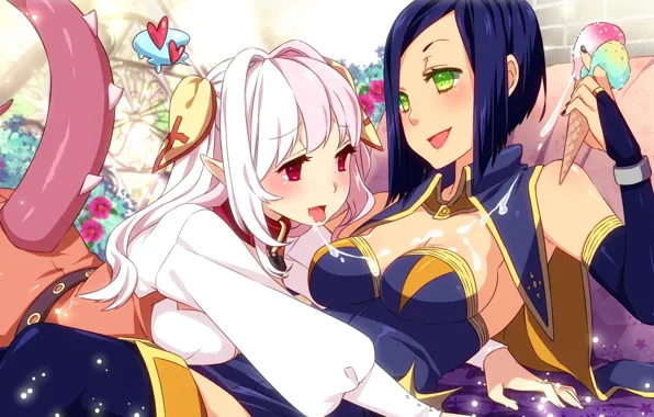 Kawaii, girl, boobs, big, breast, anime, food, tail