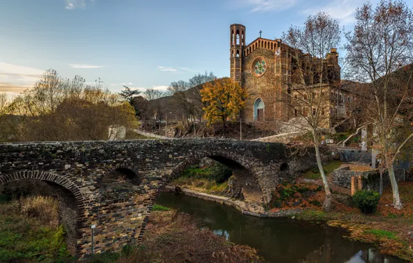 Картинка мост, речка, Испания, Каталония, San Juan les Fonts
