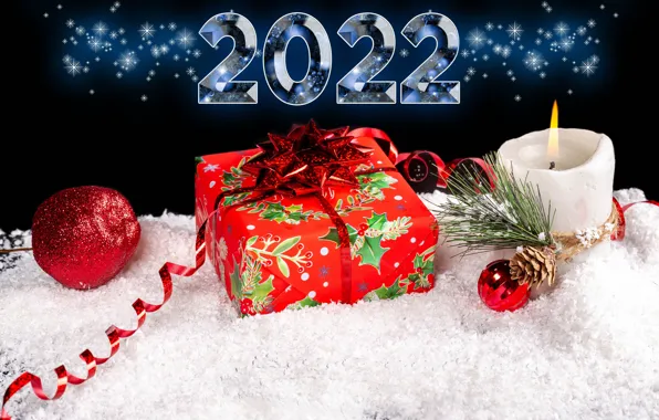 Картинка снег, праздник, новый год, свеча, шишка, Happy New Year, серпантин, snow