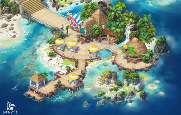 Море, остров, строения, island, Tropical Forest