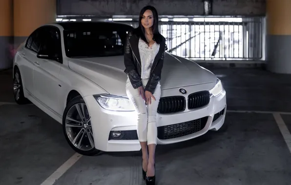 Взгляд, Девушки, BMW, красивая девушка, Валерия, белый авто, позирует над машиной