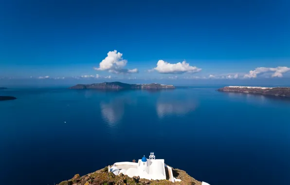 Картинка море, небо, острова, облака, Греция, церковь, остров Сифнос
