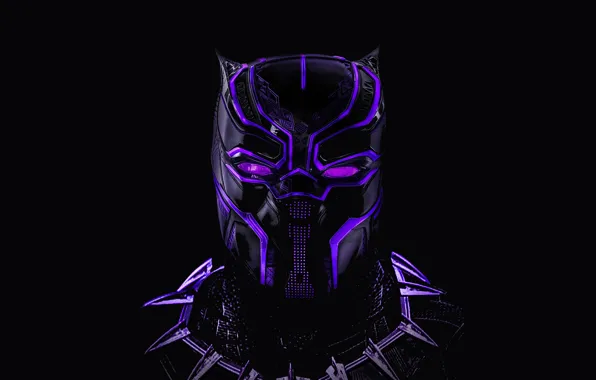Картинка маска, черный фон, Neon, комикс, MARVEL, Black Panther, Чёрная Пантера